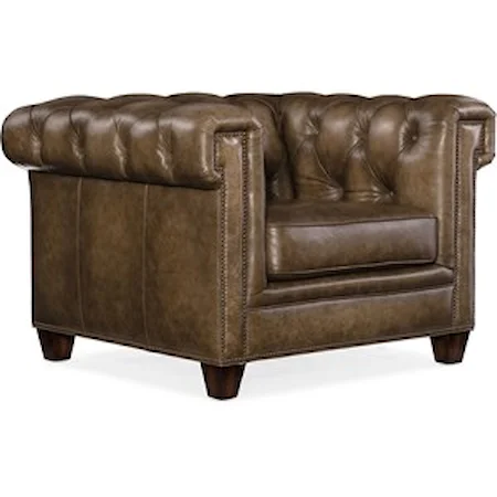 Transitional Chesterfield Chair with Track Arms and Nailheads